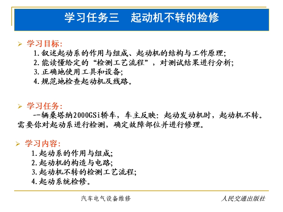 学习任务三起动机不转的检修ppt课件.ppt_第1页