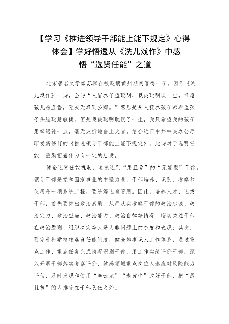 学习推进领导干部能上能下规定研讨发言材料.docx_第1页