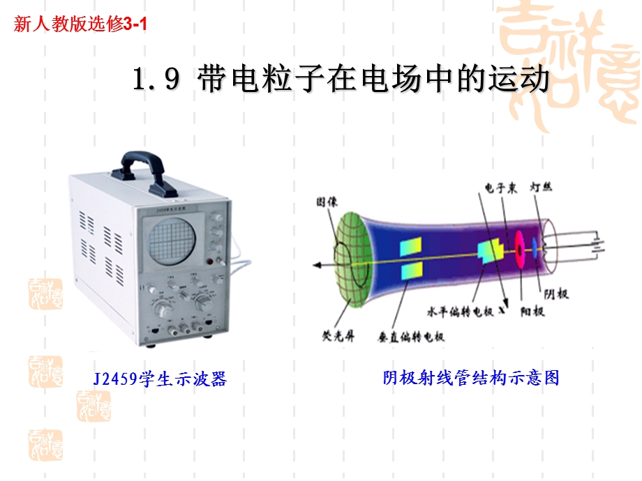 物理：1.9《带电粒子在电场中运动》ppt课件(新人教版选修3 1).ppt_第1页