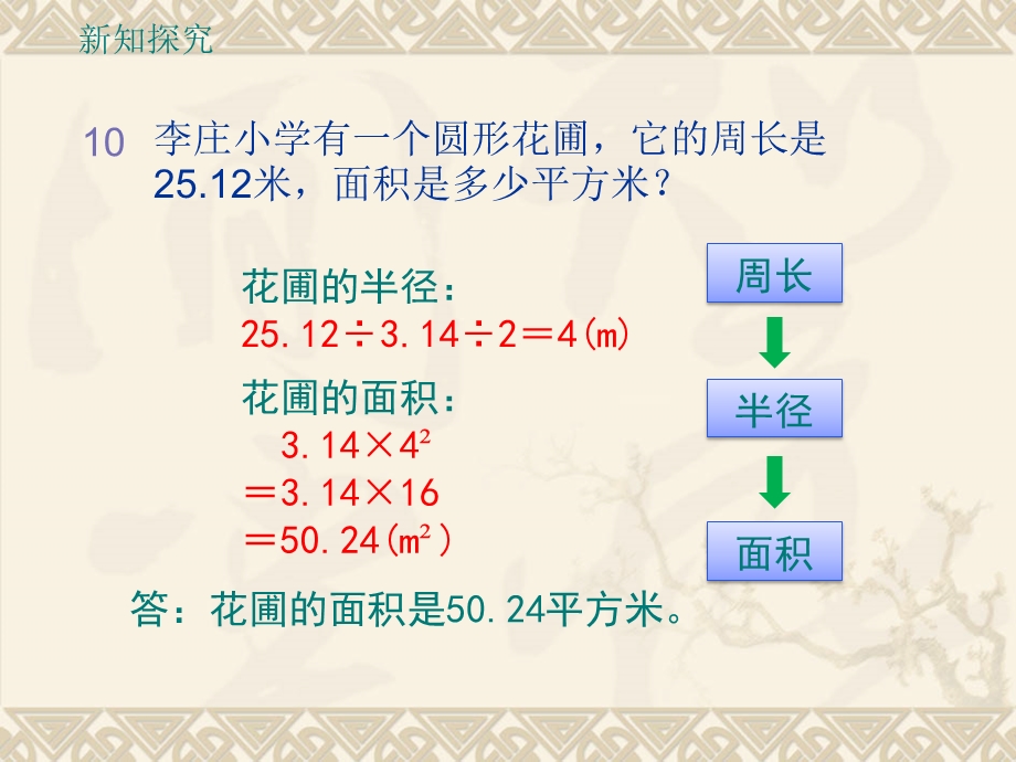 苏教版五年级数学下册圆的面积(例10)ppt课件.ppt_第3页