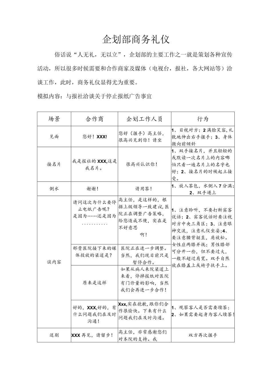 妇产医院企划部商务礼仪流程.docx_第1页