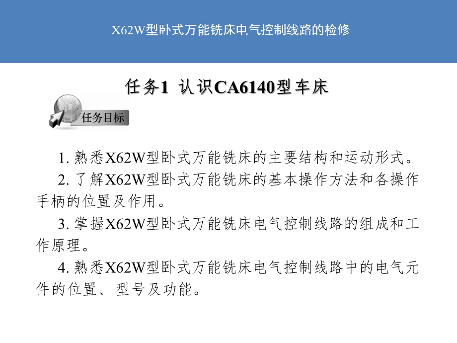 X62W型卧式万能铣床电气控制线路的检修课件.ppt_第1页