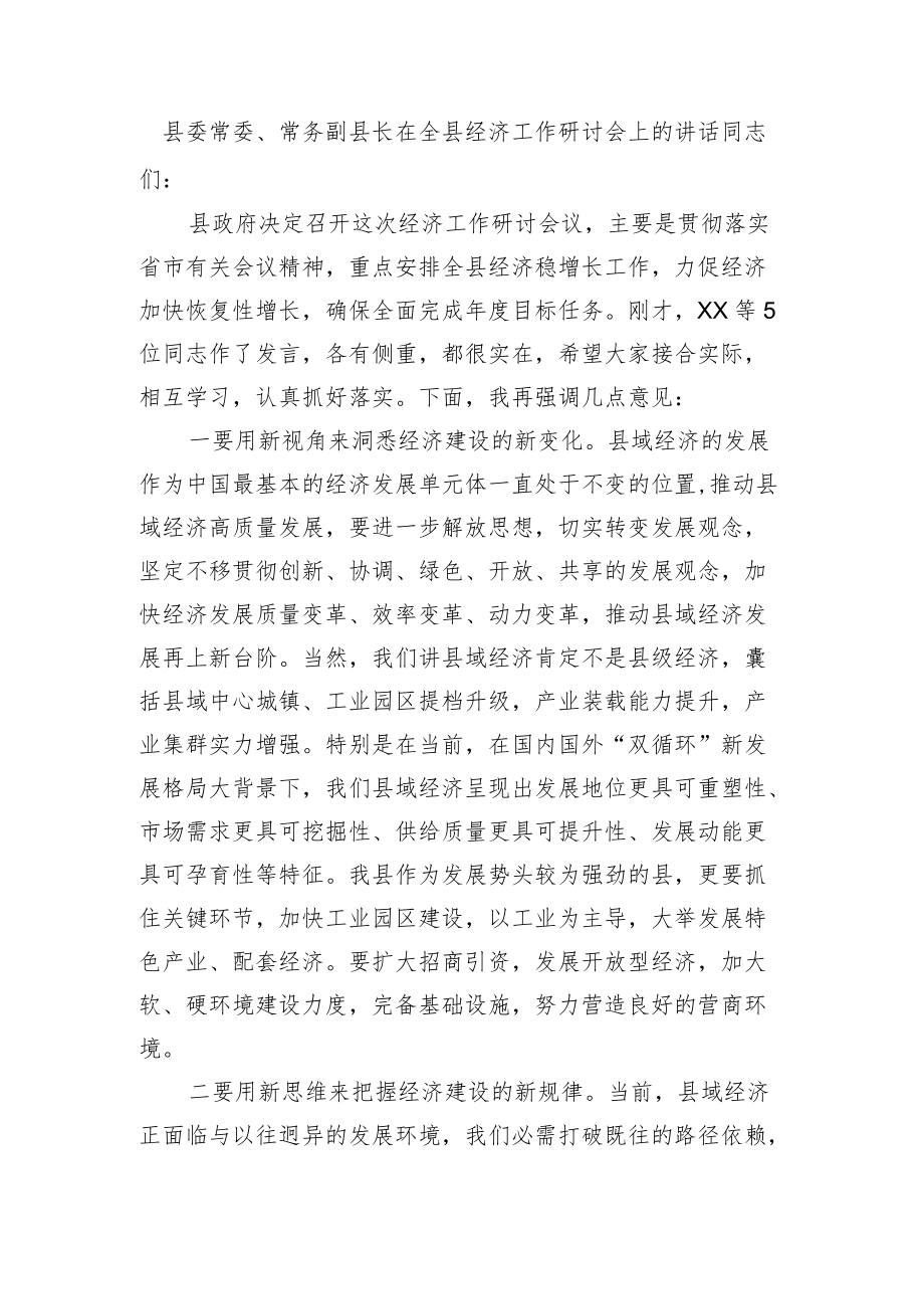 常务副县长在全县经济工作研讨会上的讲话.docx_第1页