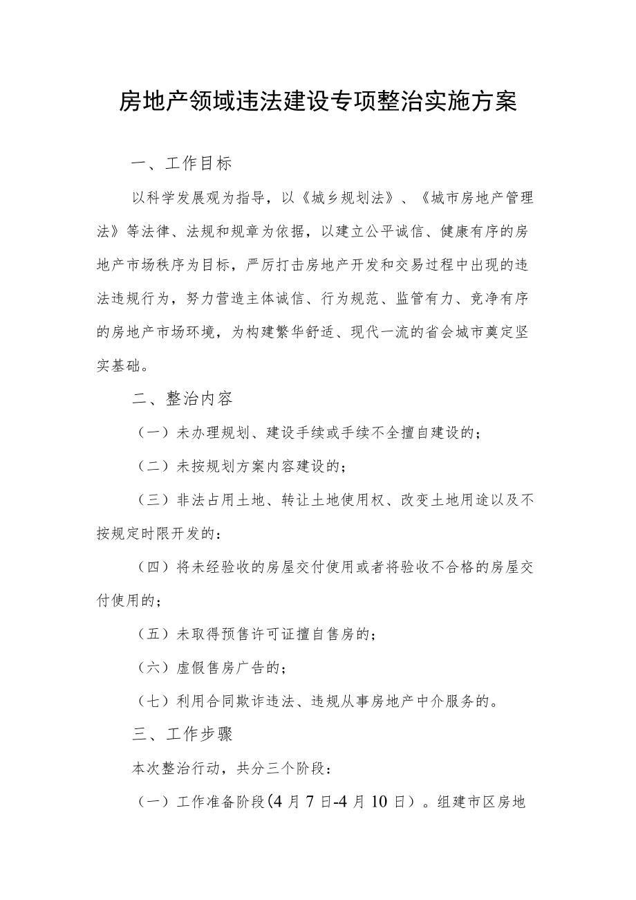 房地产领域违法建设专项整治实施方案.docx_第1页