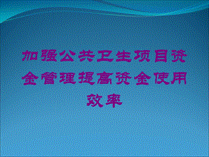 加强公共卫生项目资金管理提高资金使用效率培训课件.ppt