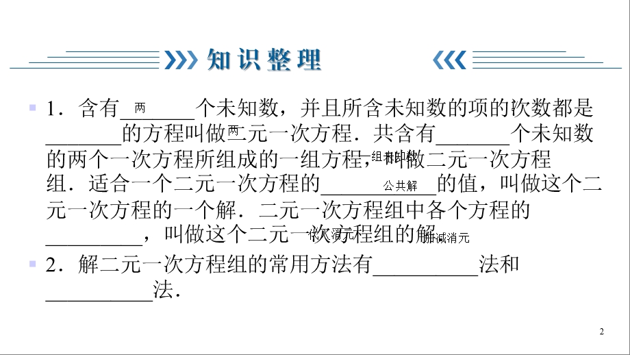 华师大版七年级下册数学同步练习课件期末复习2一次方程组.ppt_第2页