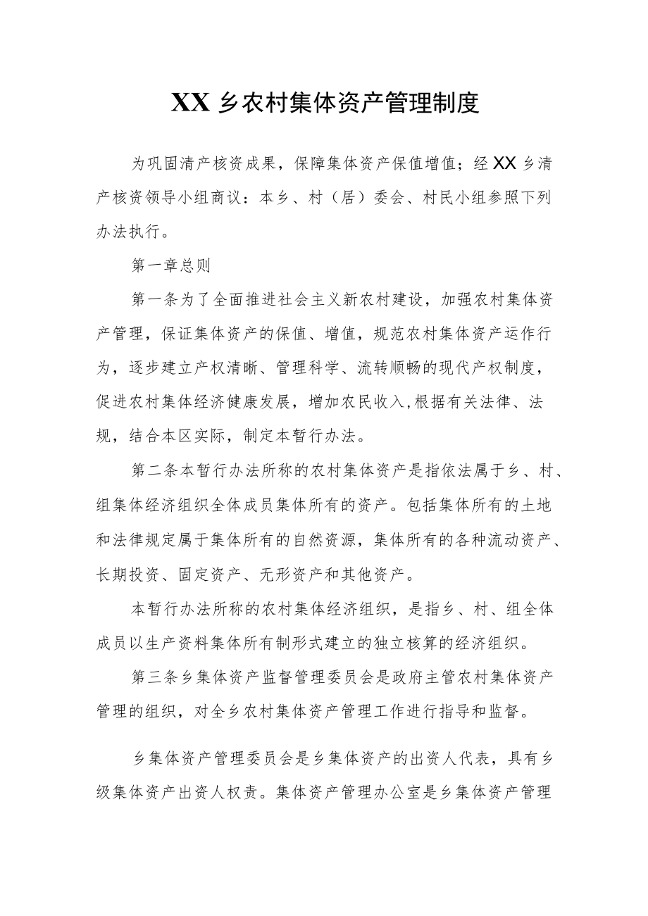 XX乡农村集体资产管理制度.docx_第1页