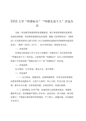 XXXX大学师德标兵师德先进个人评选办法.docx