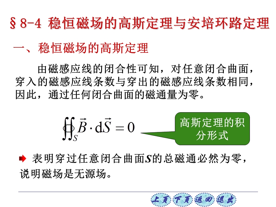 大学物理84稳恒磁场的高斯定理与安培环路定理ppt课件.ppt_第1页