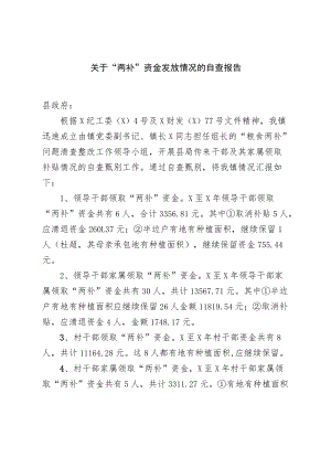 关于“两补”资金发放情况的自查报告.docx