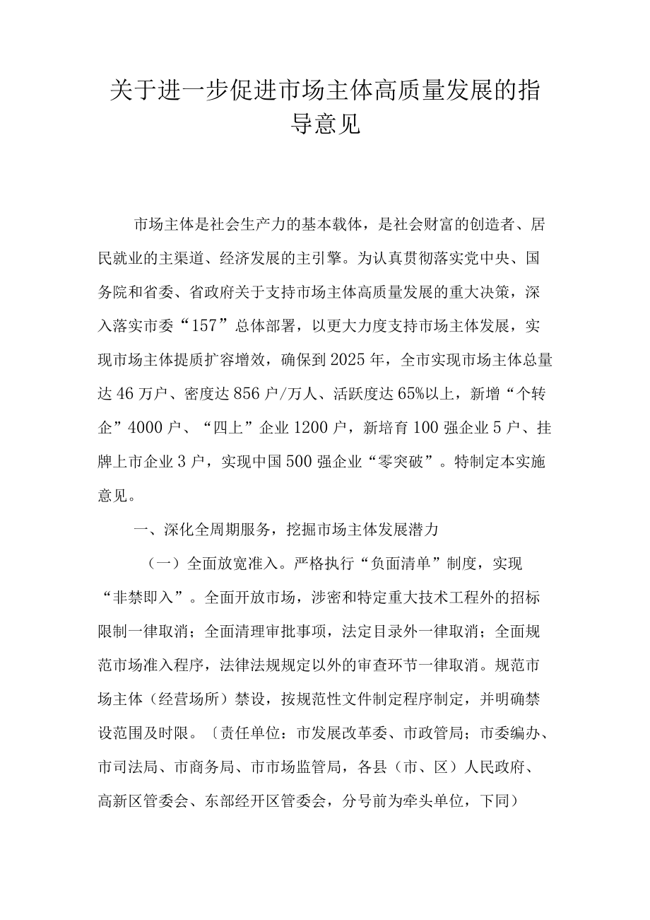 关于进一步促进市场主体高质量发展的指导意见.docx_第1页