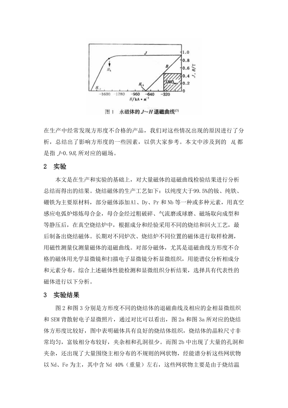 影响烧结Nd-Fe-B磁体退磁曲线方形度的因素.doc_第2页