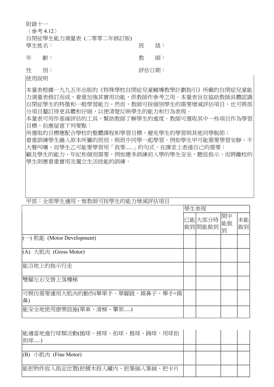 自闭症学生能力测量表（二零零二年修订版）.doc_第1页