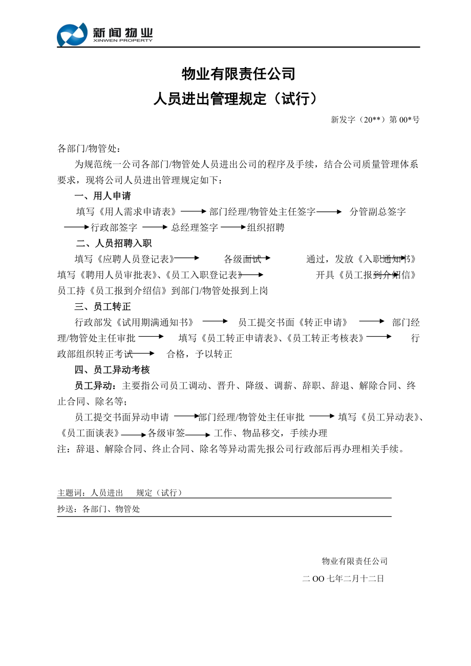 物业有限责任公司人员进出管理规定(试.doc_第1页