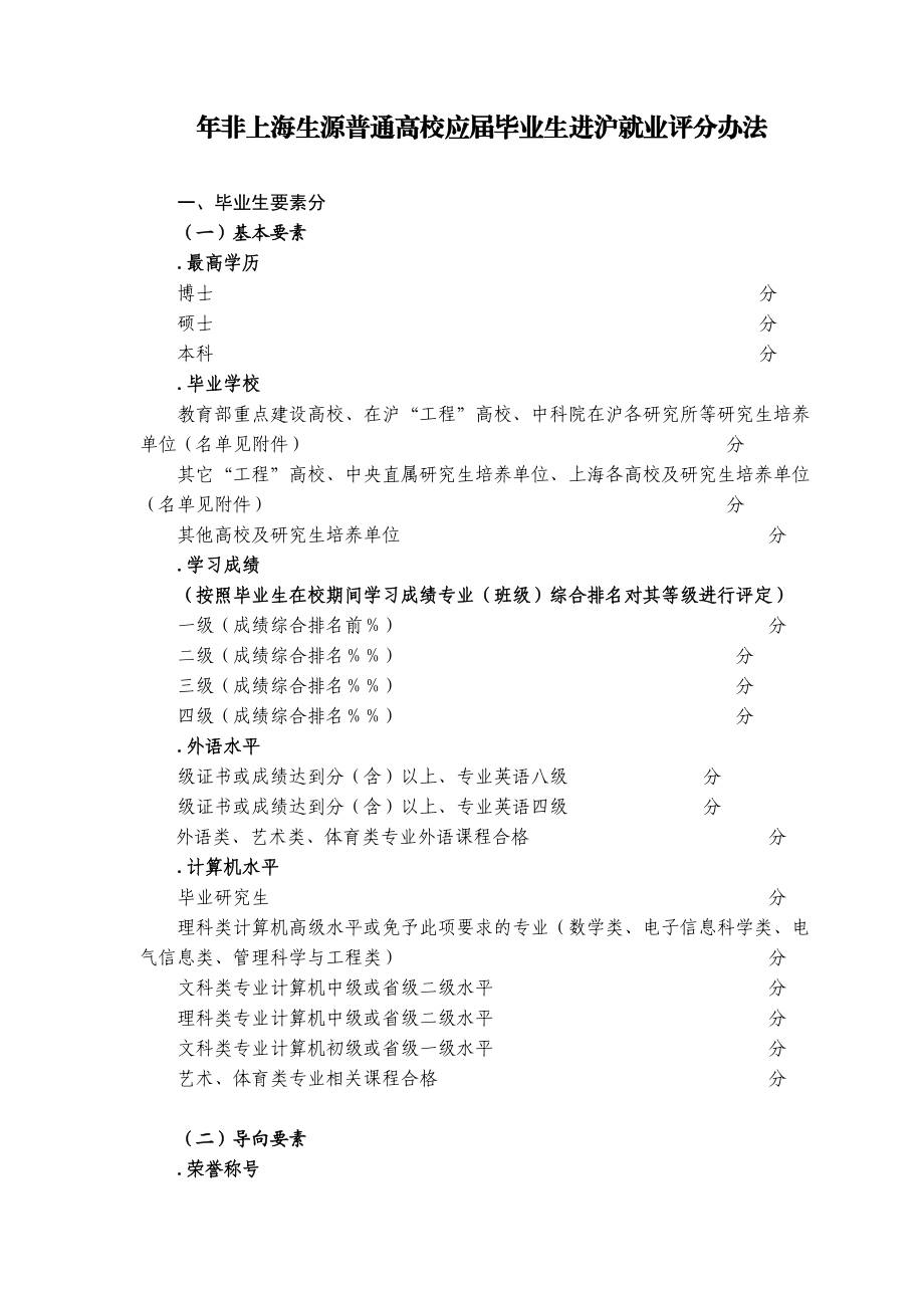 非上海生源普通高校应届毕业生进沪就业评分办法.doc_第1页