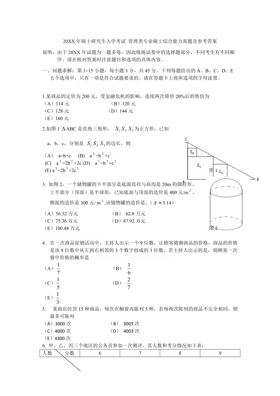 硕士研究生入学考试管理类专业硕士综合能力真题及.doc_第1页