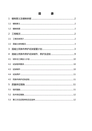 项目工程同条件试块留置方案.doc