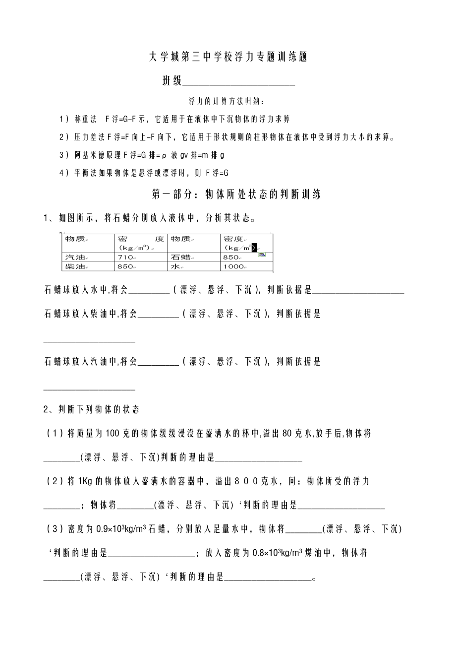 浮力专题训练题及答案分析.doc_第1页