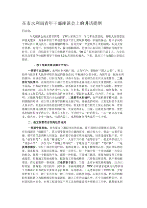 在市水利局青年干部座谈会上的讲话提纲.docx