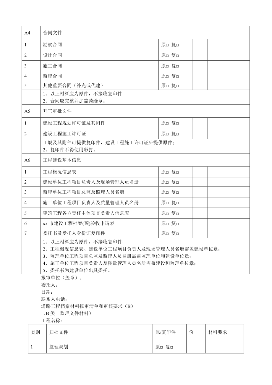 道路工程档案材料报审清单和审核要求(A).doc_第2页