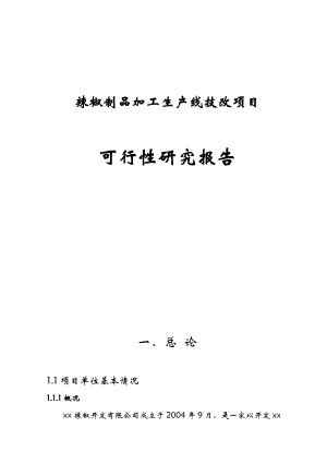 辣椒制品加工生产线技改项目可行性研究报告.doc