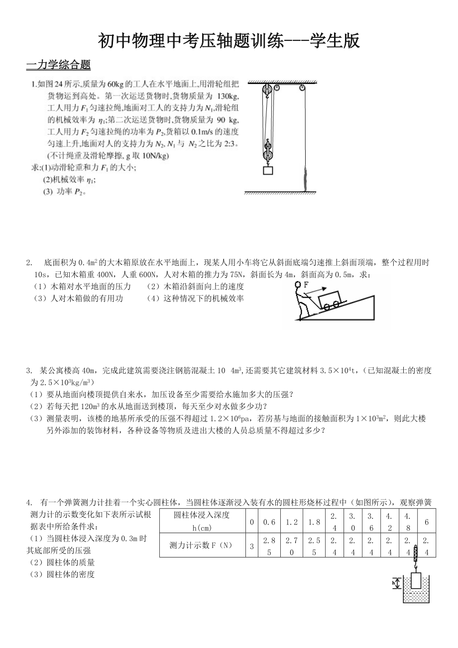 初中物理中考压轴题训练--学生版.doc_第1页