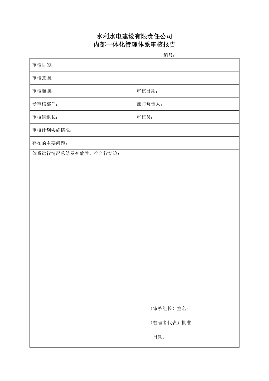 水电建设有限责任公司内部一体化管理体系审核报告.doc_第1页