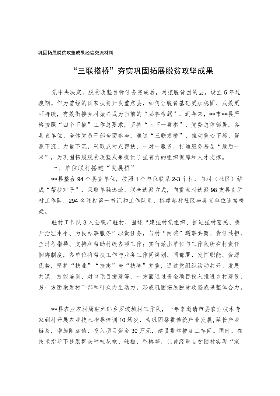 巩固拓展脱贫攻坚成果经验交流材料.docx_第1页