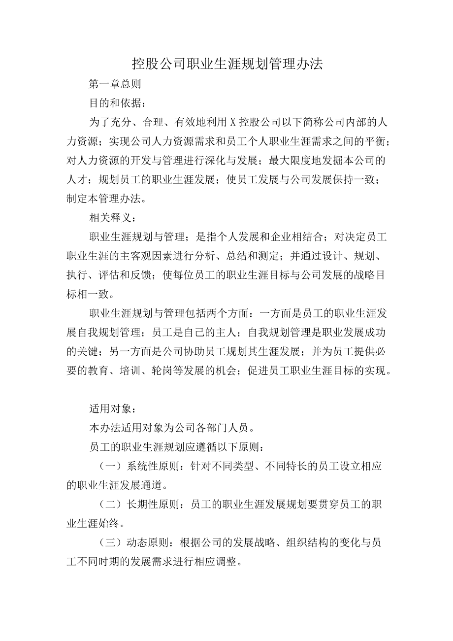 控股公司职业生涯规划管理办法.docx_第1页