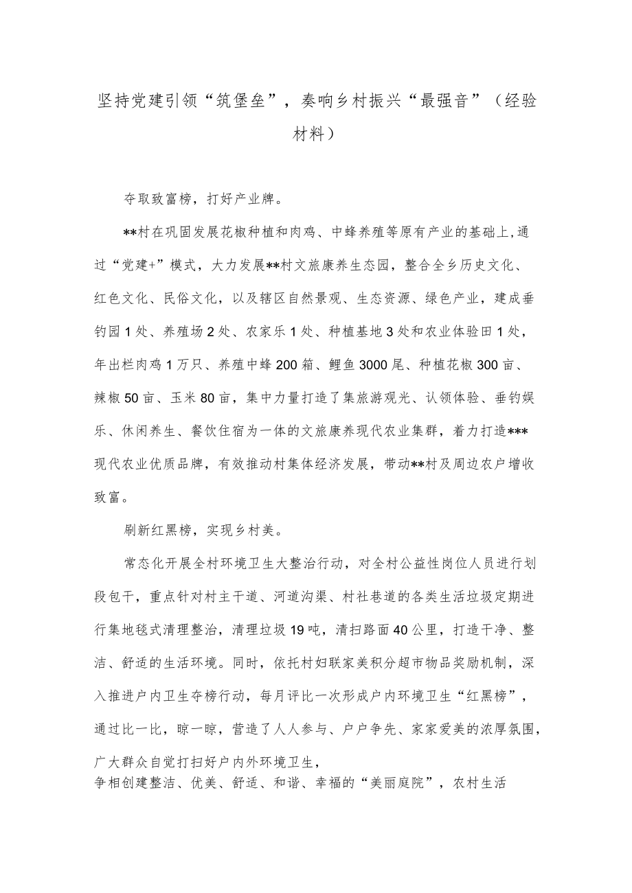 坚持党建引领“筑堡垒”奏响乡村振兴“最强音”（经验材料）.docx_第1页