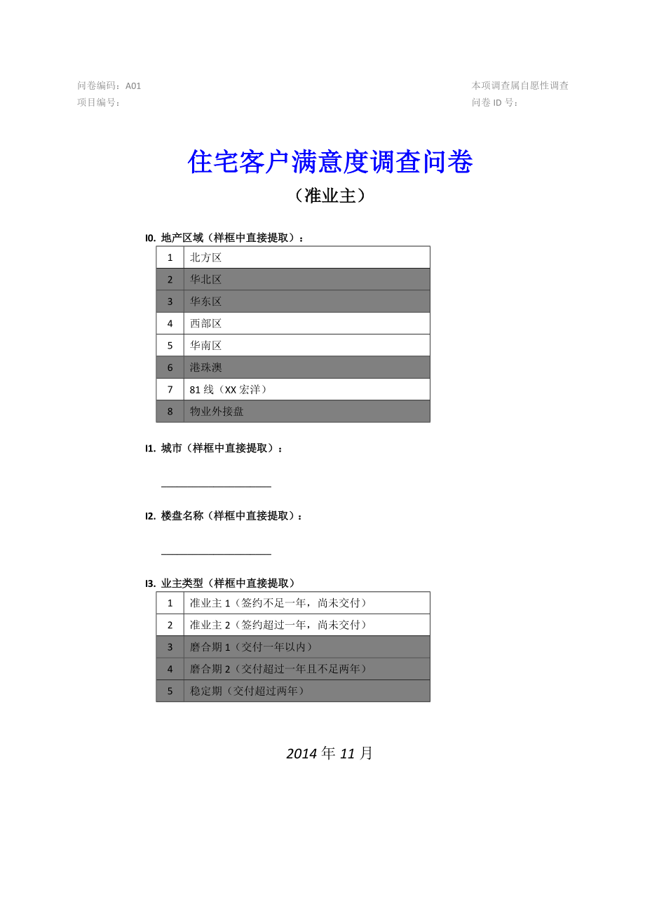 住宅客户满意度问卷准业主.doc_第1页