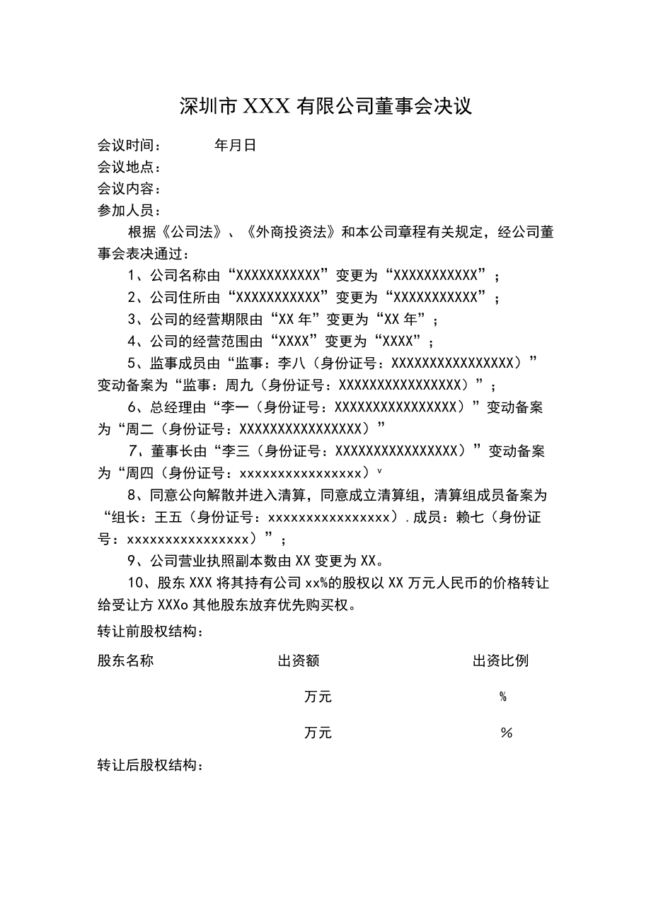 外商投资企业董事会决议.docx_第1页