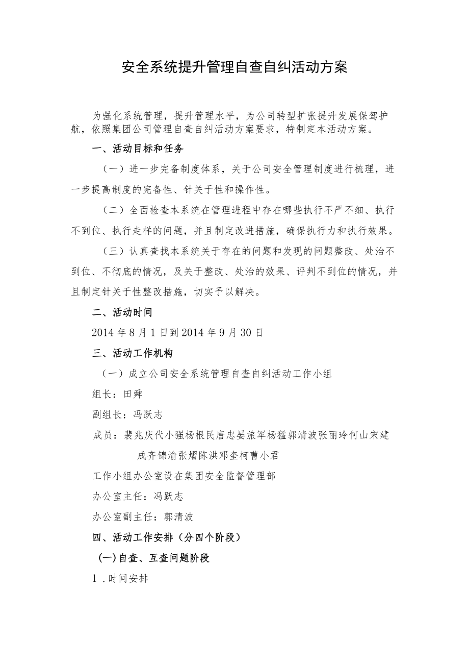 安全系统提升自查自纠活动方案.docx_第1页