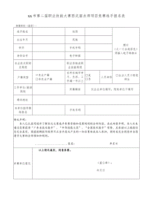 技能大赛西式面点师项目竞赛选手报名表.docx