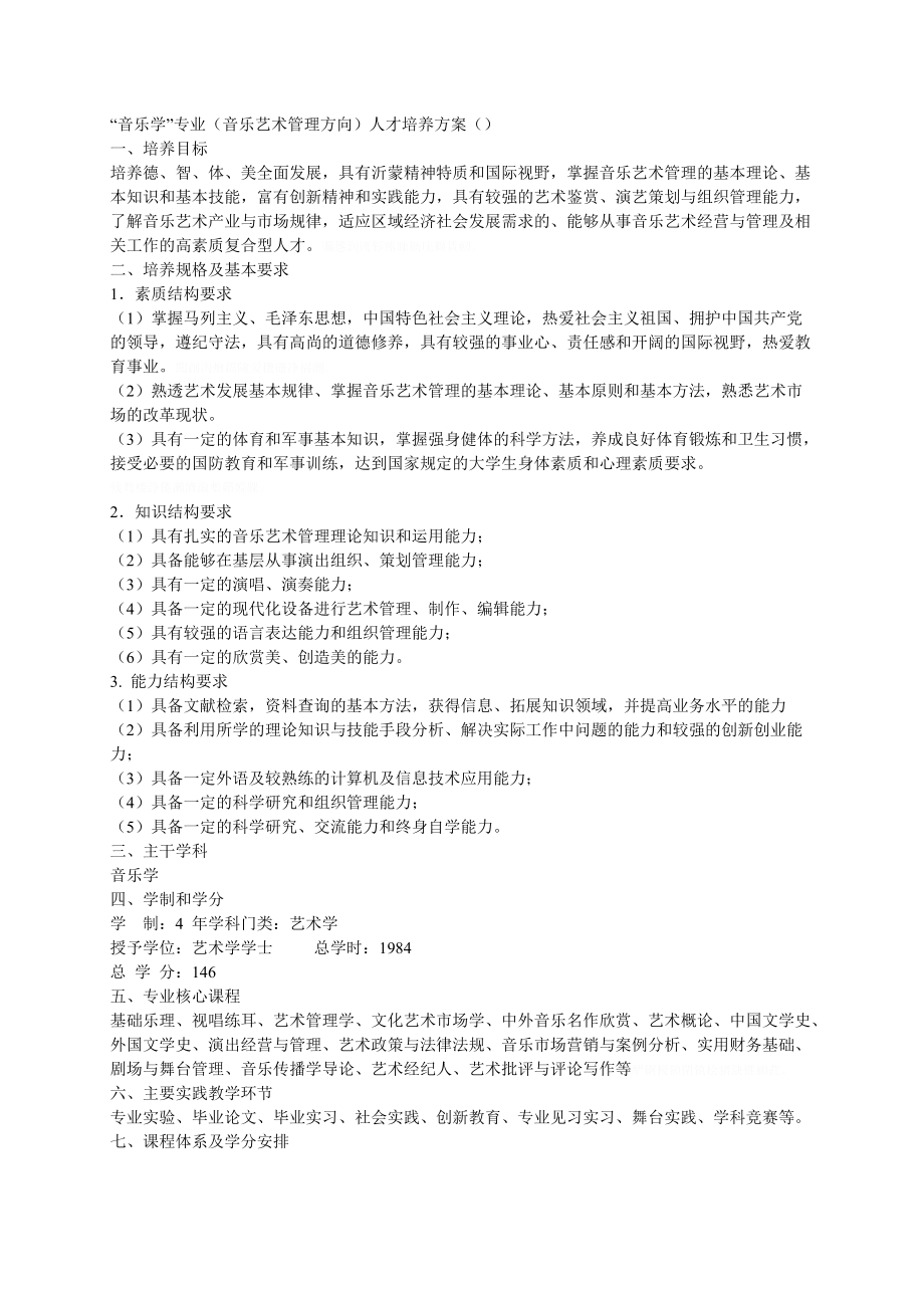 音乐学专业（音乐艺术管理方向）人才培养方案.doc_第1页