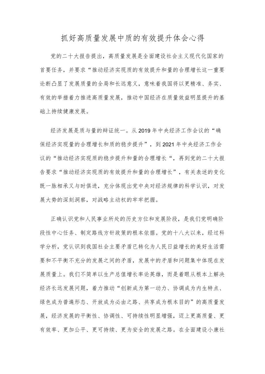 抓好高质量发展中质的有效提升体会心得.docx_第1页