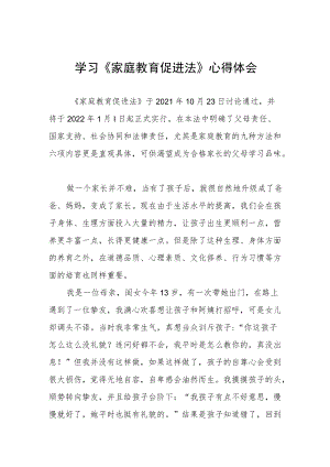 学长家长学习《家庭教育促进法》心得体会四篇.docx