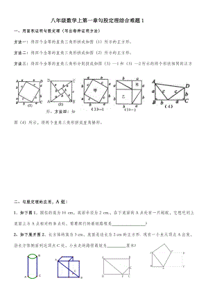 八年级数学上第一章勾股定理综合难题.doc