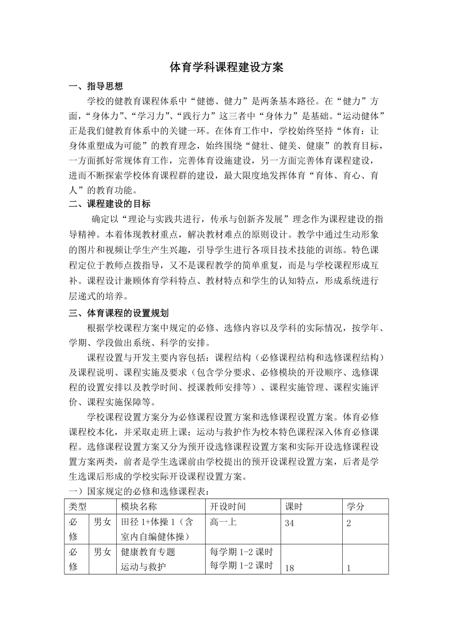 体育学科课程建设方案.doc_第1页