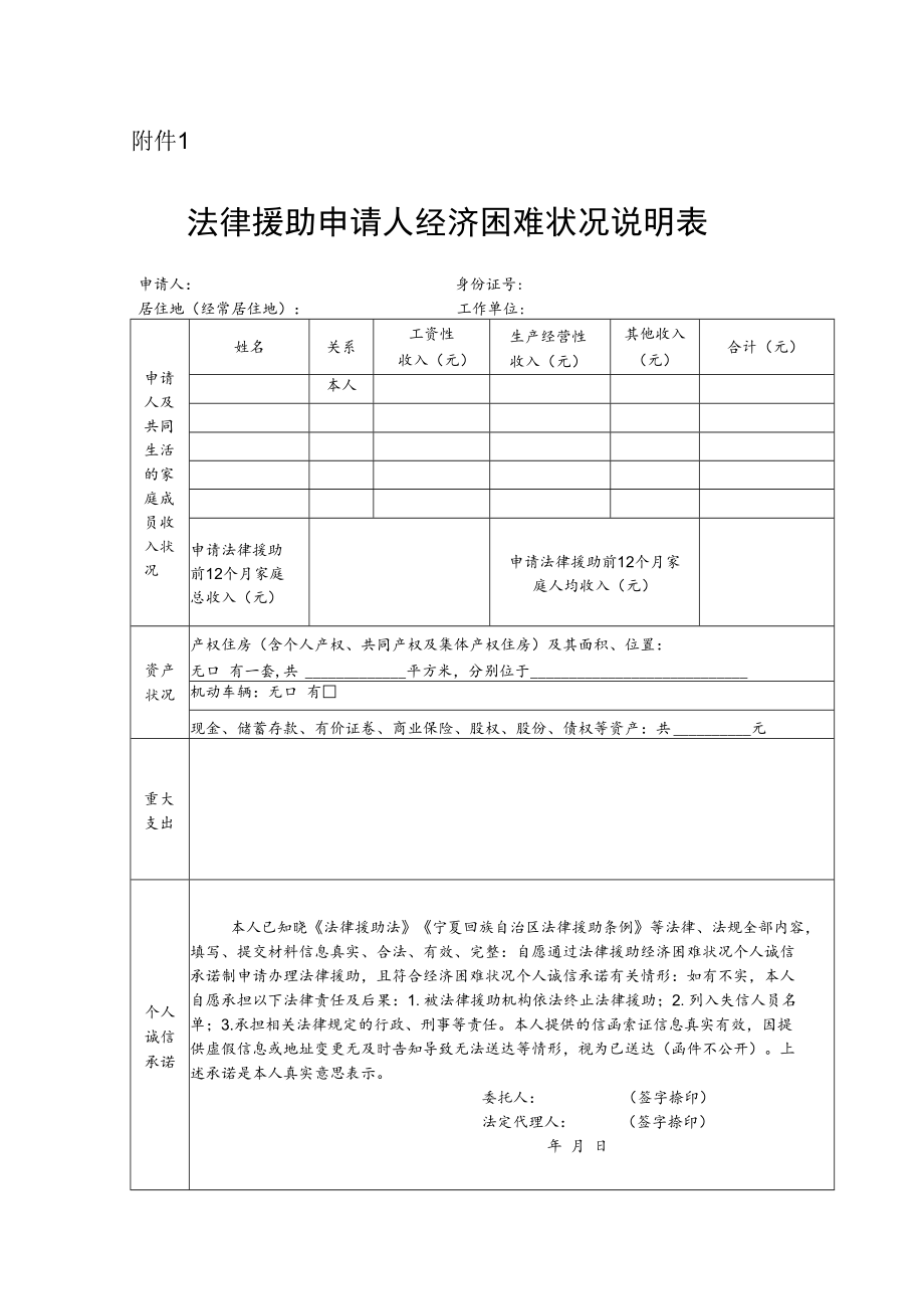 法律援助申请人经济困难状况说明表.docx_第1页