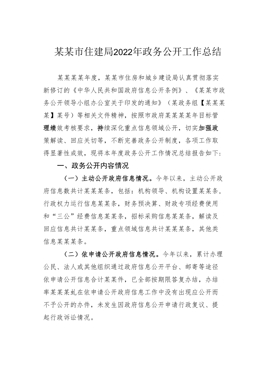 某某市住建局2022年政务公开工作总结.docx_第1页