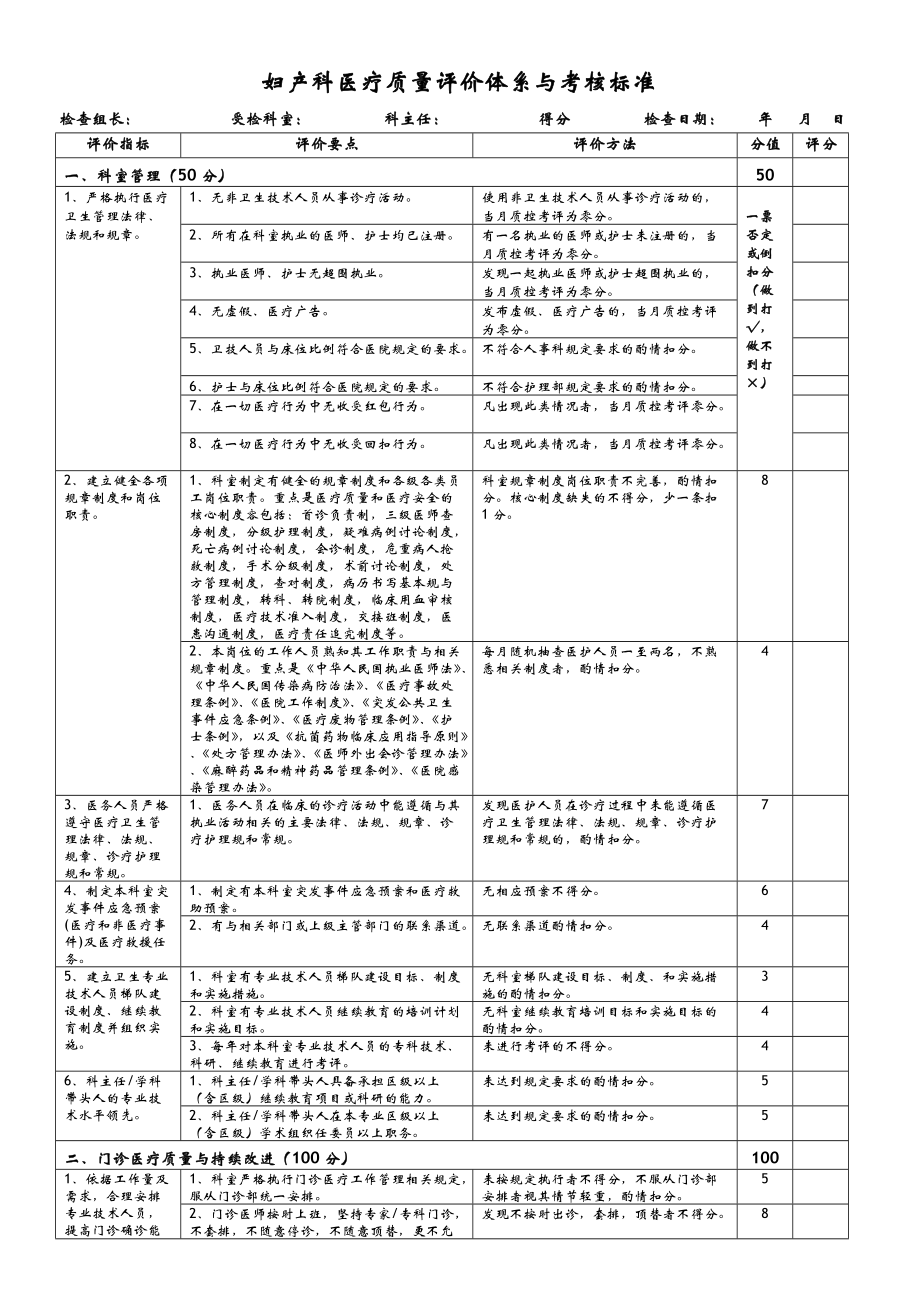 妇产科医疗质量评价体系与考核标准.doc_第1页