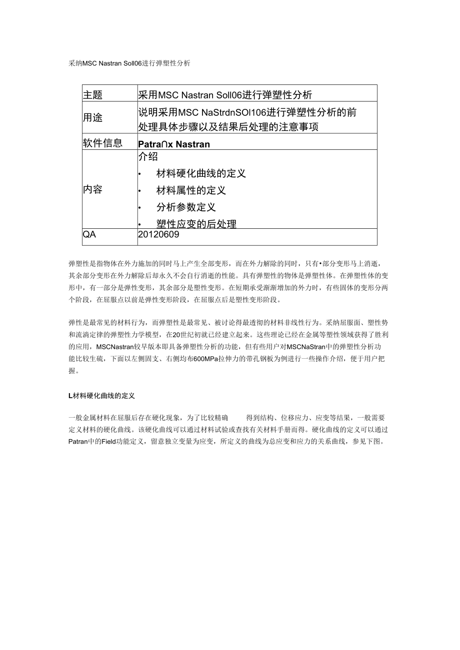 采用MSC Nastran Sol106进行弹塑性分析.docx_第1页