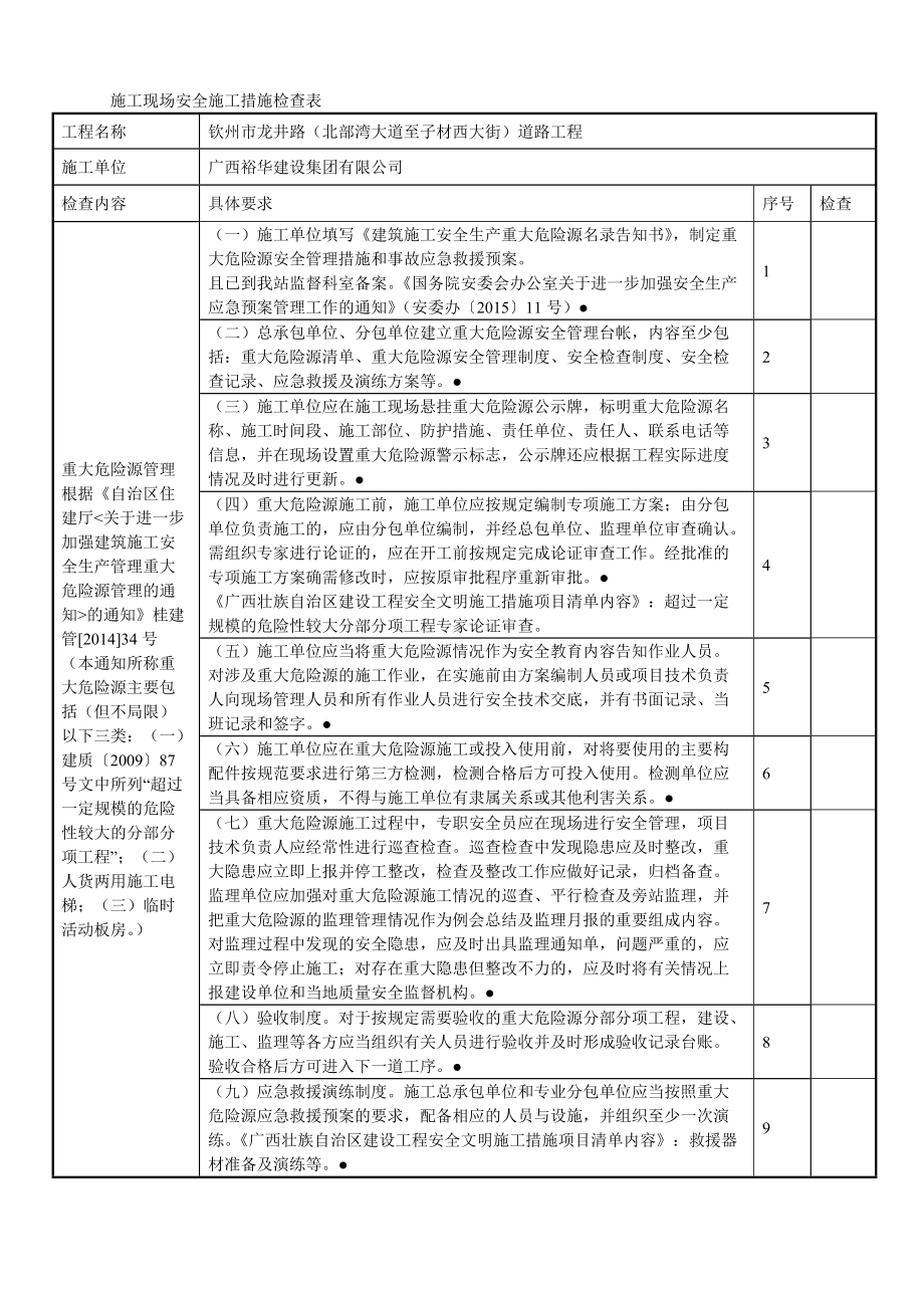 施工现场安全施工措施检查表.doc_第1页