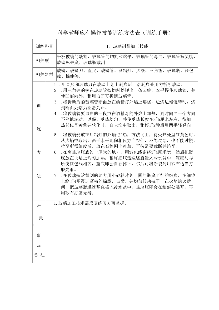 科学教师应有操作技能训练方法表（训练手册）.docx_第1页