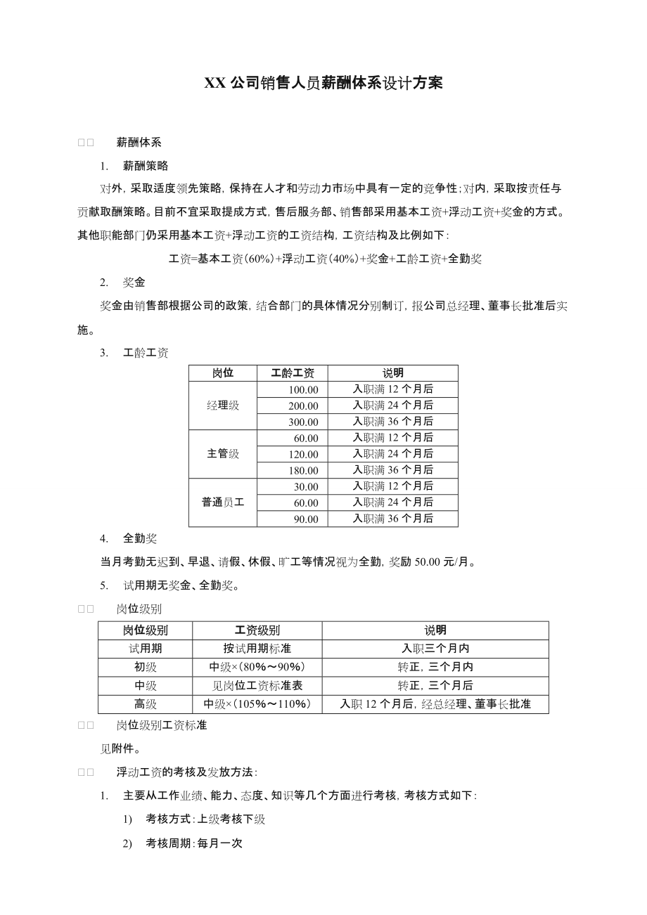 Xx公司销售人员薪酬体系设计方案.doc_第1页