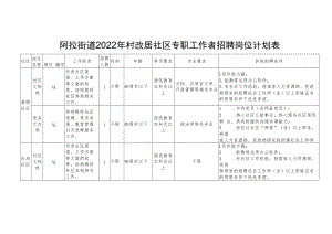 阿拉街道2022年村改居社区专职工作者招聘岗位计划表其他招聘条件.docx