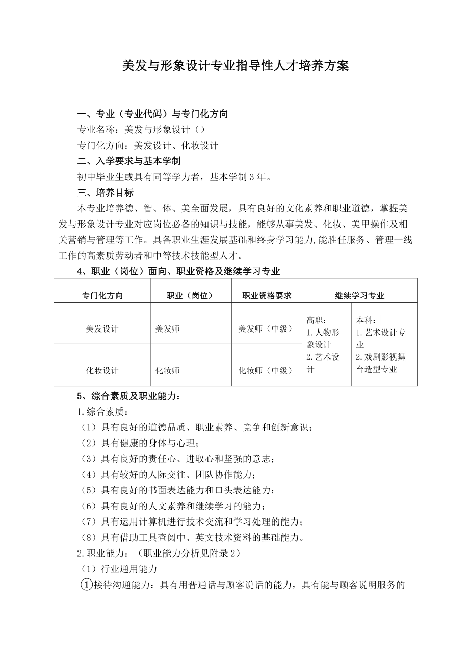 中等职业教育美发与形象设计专业指导性人才培养方案.doc_第1页