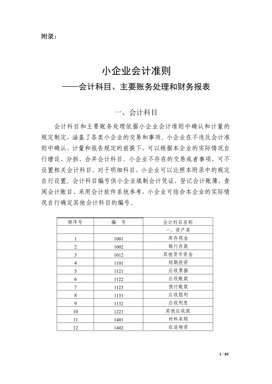 会计科目、主要账务处理和财务报表(DOCX 85页).docx_第1页