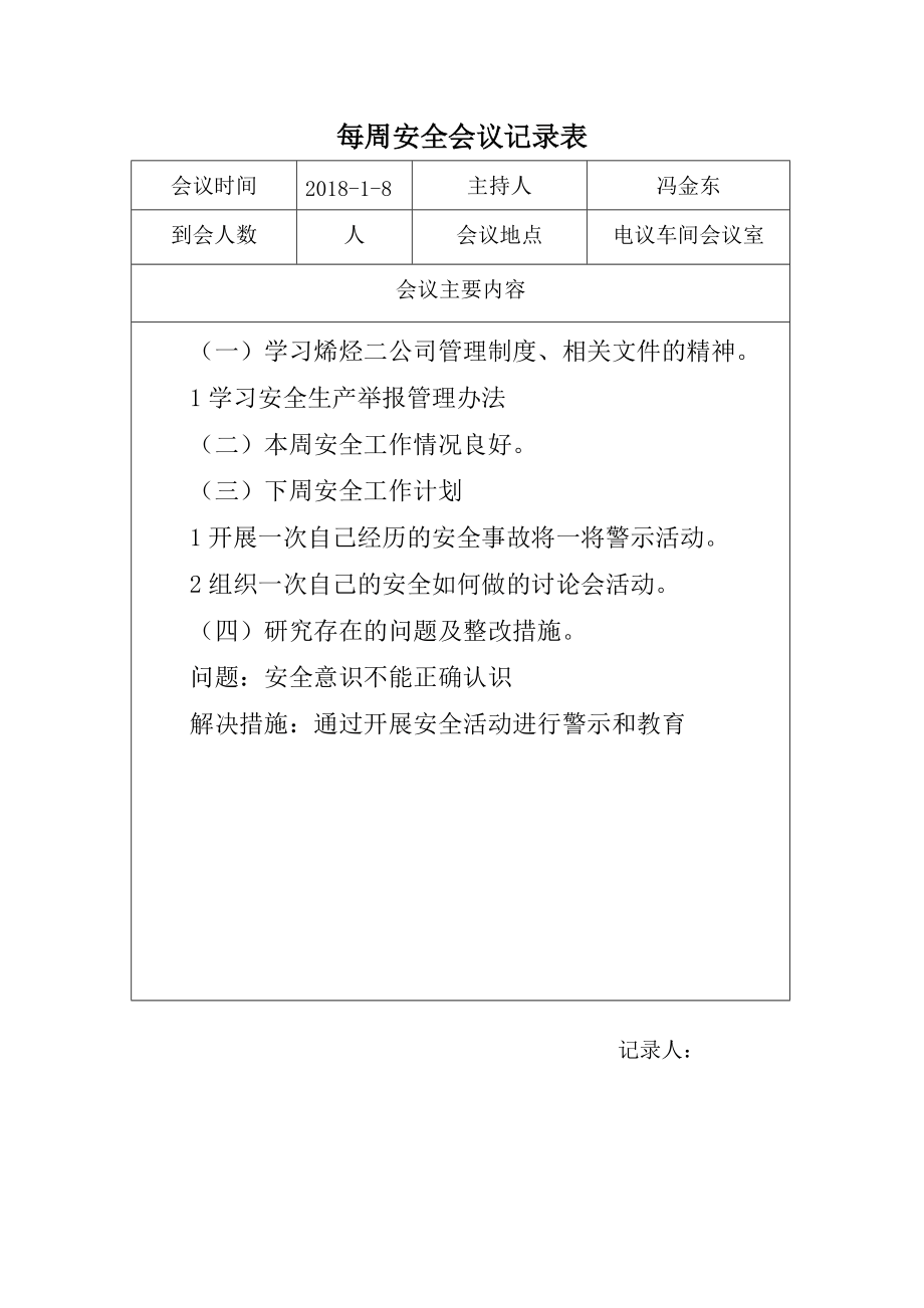 每周安全会议记录表.doc_第1页